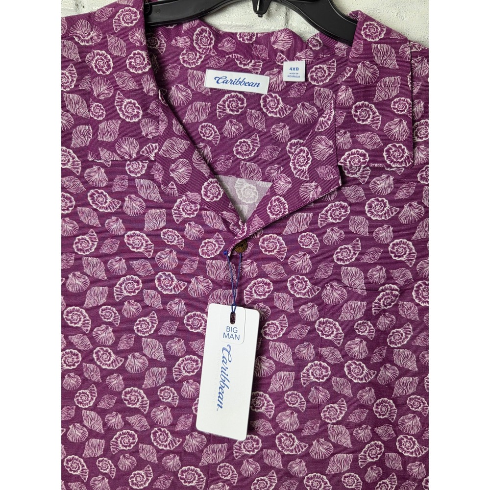 Caribbean Men's size 4XB Big Man Sea Shells shirt Modal short sleeve Purple NWT